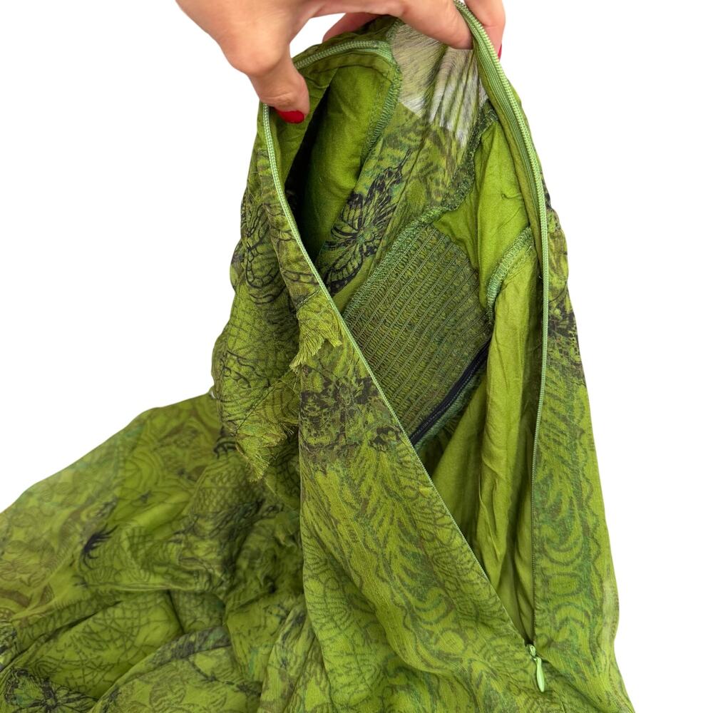 Urban Outfitters Dragon Print Sheer Maxi Dress Green Deep V Slit Women’s M - Picture 7 of 16